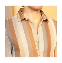 Campus Sutra Men's Copper Brown & Peanut Block-Striped Shirt