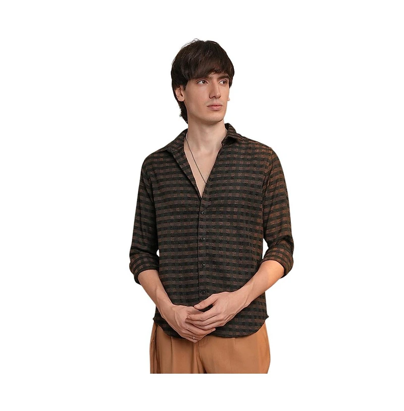 Campus Sutra Men's Chocolate Brown & Charcoal Black Gingham Shirt