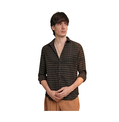 Campus Sutra Men's Chocolate Brown & Charcoal Black Gingham Shirt