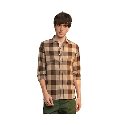 Campus Sutra Men's Chocolate Brown Chalk-Buffalo Check Shirt