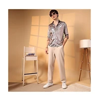 Campus Sutra Men's Metallic Brown Sheen Chevron Shirt
