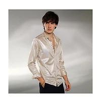 Campus Sutra Men's Metallic Beige Sheen Chevron Shirt