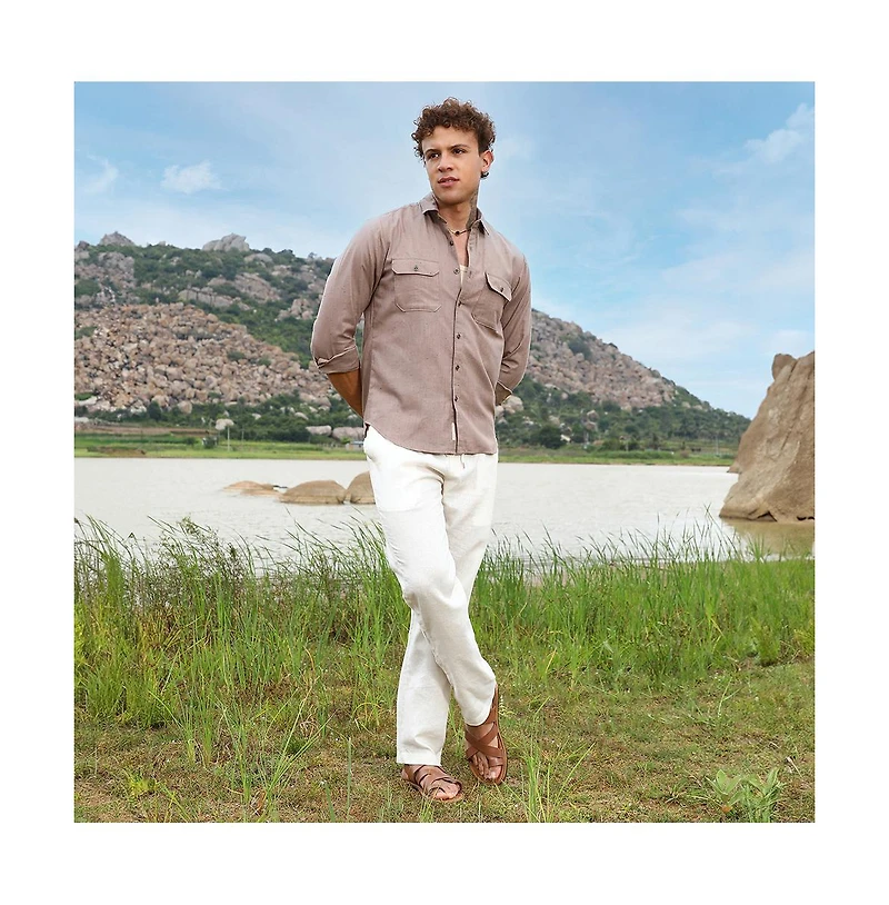 Campus Sutra Men's Peanut Brown Heathered Utility Shirt