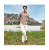 Campus Sutra Men's Peanut Brown Heathered Utility Shirt