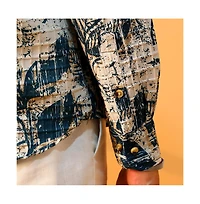 Campus Sutra Men's Ivory White & Indigo Blue Foliage-Waffle Shirt