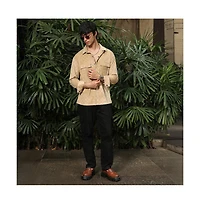 Campus Sutra Men's Buff Beige Cubic Velvet Utility Shacket