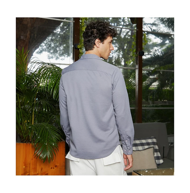 Campus Sutra Men's Coin Grey Waffle-Textured Shirt