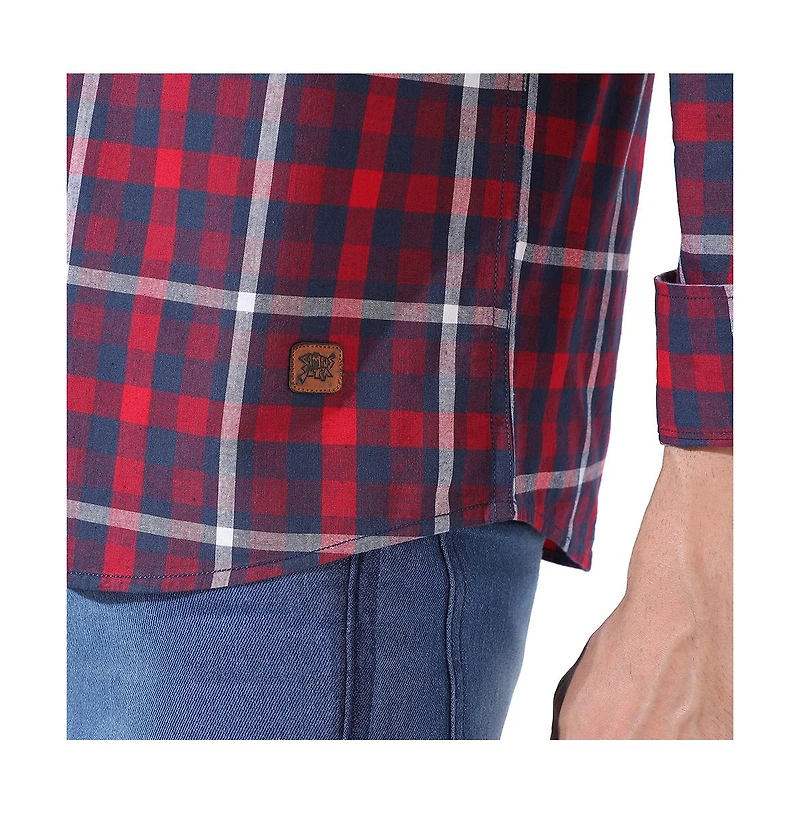 Campus Sutra Men's Navy Blue & Red Tartan Plaid Shirt