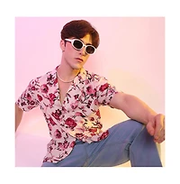 Campus Sutra Men's Vermillion Red & Ivory White Rose Shirt