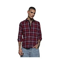 Campus Sutra Men's Navy Blue & Red Tartan Plaid Shirt