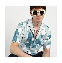 Campus Sutra Men's Steel Blue Oversized Geometric Lined Shirt
