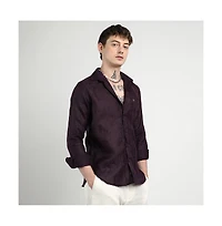 Campus Sutra Men's Plum Purple Embroidered One-Lined Shirt