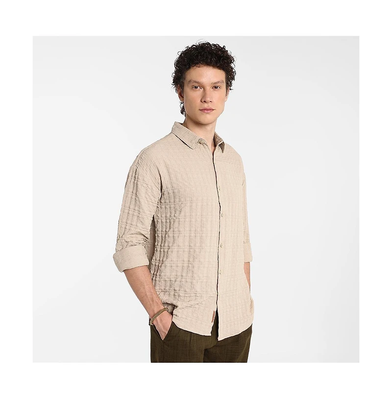 Campus Sutra Men's Saltbox Beige Dimentional-Textured Shirt