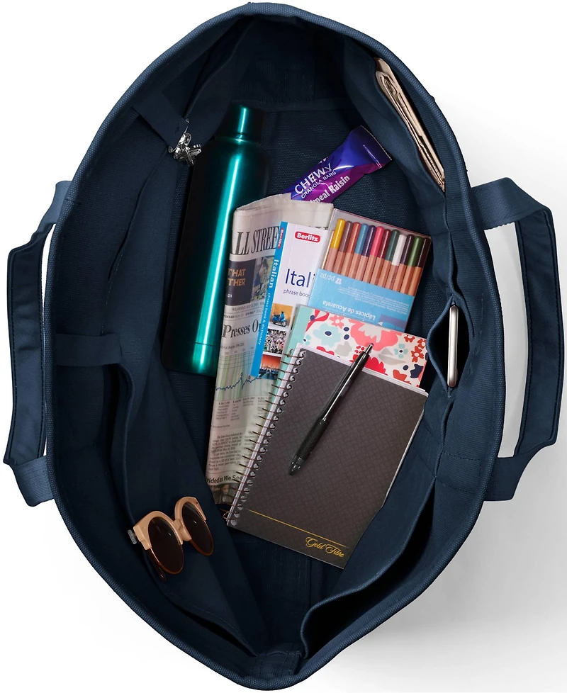 Lands' End Extra Large Solid Color 5 Pocket Open Top Long Handle Canvas Tote Bag