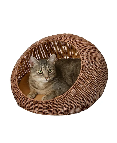 Fiora 19.5" x 18" Modern Circular Faux Wicker Pet Bed with Machine-Washable Cushion