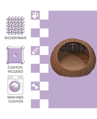 Fiora 19.5" x 18" Modern Circular Faux Wicker Pet Bed with Machine-Washable Cushion