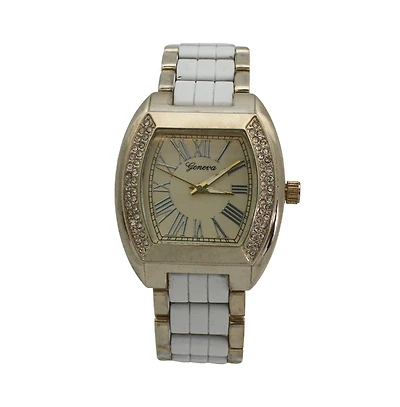 Olivia Pratt White Rhinestione Accent Square Dial Metal Watch
