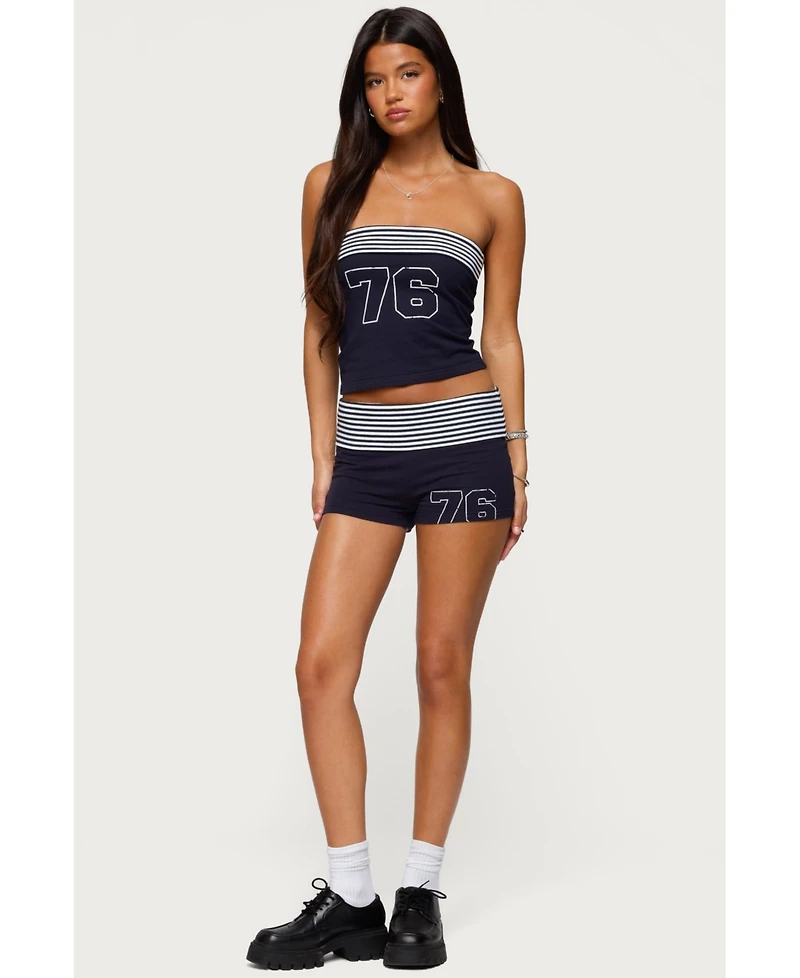 Edikted Women's 76 Stripey Fold Over Shorts