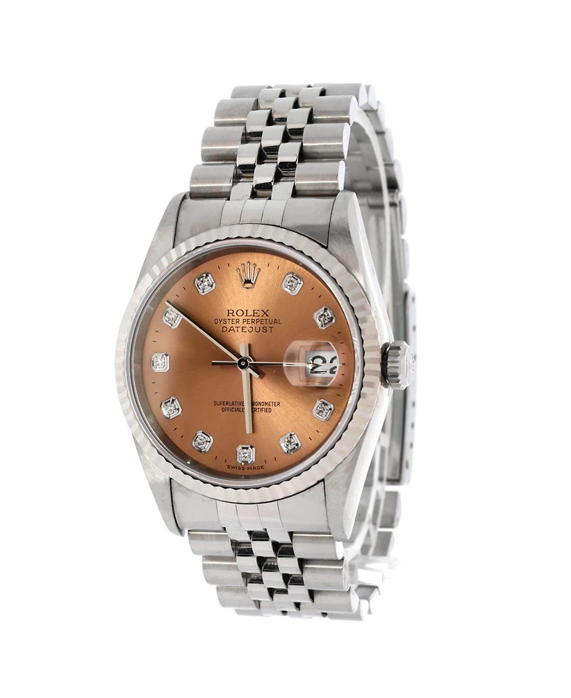 Pre-Owned Rolex Oyster Perpetual Datejust Automatic Watch in Stainless Steel and White Gold with Diamond Markers 36mm