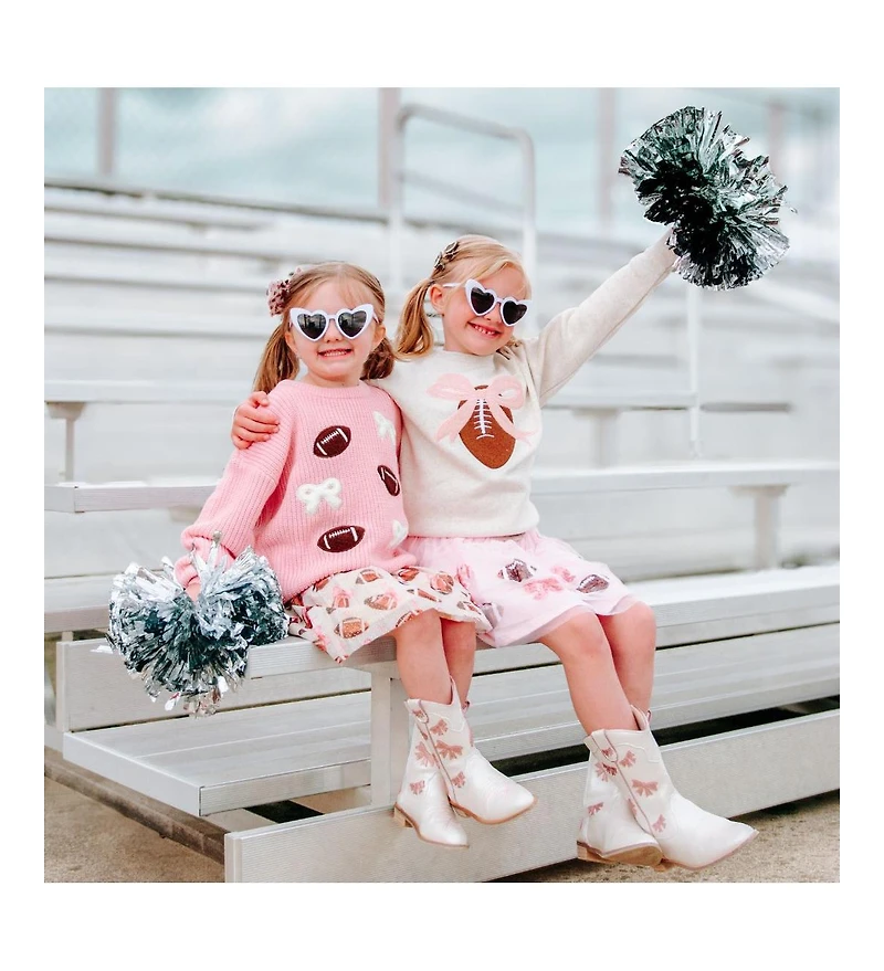Sweet Wink Toddler Girls Football Bows Patch Knit Sweater