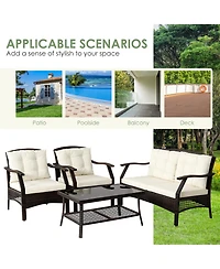 Gymax 8PCS Rattan Patio Conversation Furniture Set Wicker Sofa Set w/ Waterproof Cover