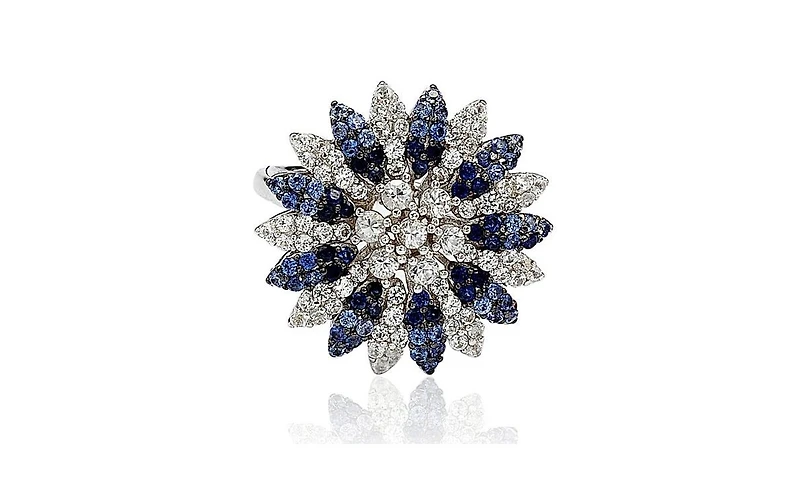 Suzy Levian Sterling Silver Sapphire & Created White Flower Ring