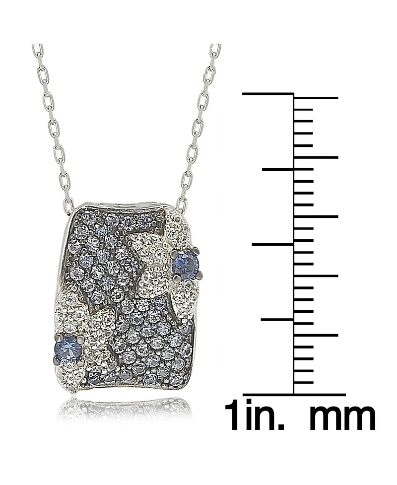 Suzy Levian New York Sterling Silver Sapphire & Created White Pave Floral Pendant Necklace