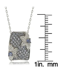 Suzy Levian New York Sterling Silver Sapphire & Created White Pave Floral Pendant Necklace