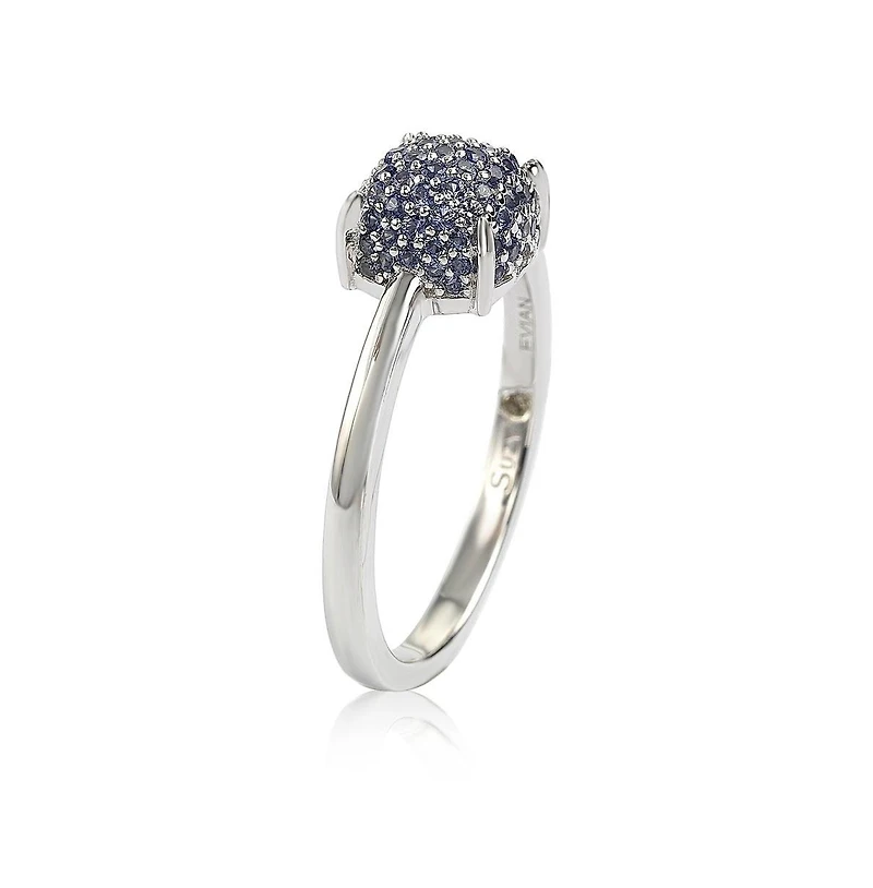Suzy Levian Sterling Silver Sapphire Pave Puff Solitaire Ring