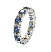 Suzy Levian New York Sterling Silver Sapphire & Created White Round Cut Eternity Band Ring
