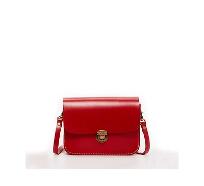 Susu Red Leather Crossbody Bag for Women Small Structured Purse with Vintage Look Handbag with Adjustable Strap