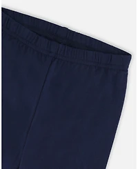 Deux par Baby Girls Cotton Jersey Leggings Dark Blue with Cats
