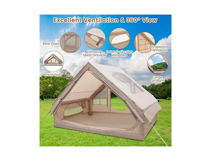 Akiudex 4-6 Person Inflatable Camping Tent with Porch and Carrying Bag - Beige