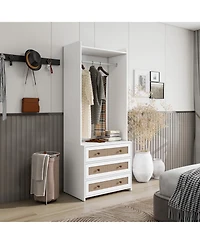 Casainc Tall Cabinet with 3 Drawers Rattan High Wardrobe Armoire