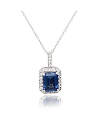 Suzy Levian Sterling Silver Emerald Cut Sapphire Halo Pendant