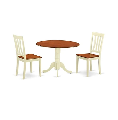 East West Furniture Dining set - 3 Pcs with 2 Wood Chairs Buttermilk