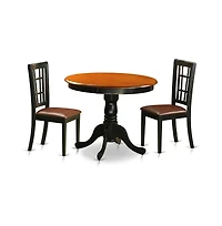 East West Furniture 3 Pc Dining Table with 2 Leather Chairs in Black and Cherry