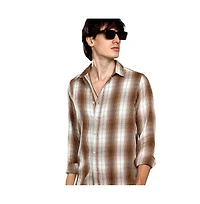 Campus Sutra Men's Chocolate Brown & Cream White Ombre Buffalo Check Shirt