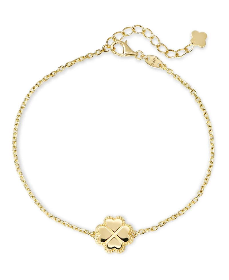 Devata Clover Heart Chain Bracelet in 14K Gold, 6.5 in adj to 7.5 in, approx. 2.8 grams.