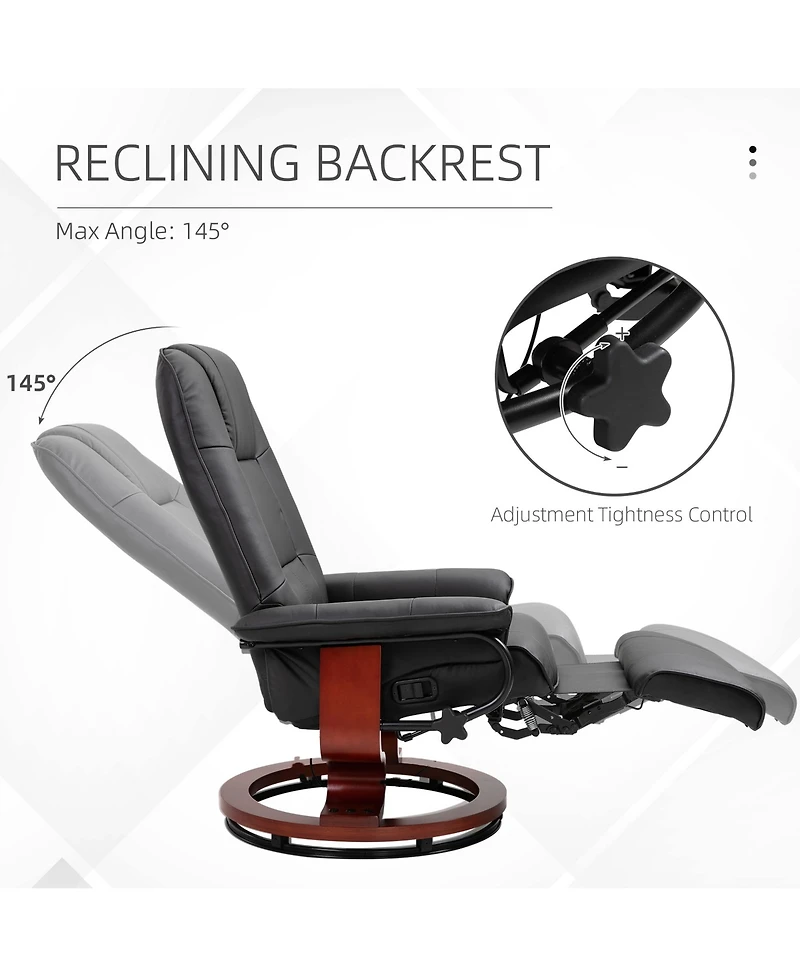 Homcom Pu Leather Manual Adjustable Recliner Swivel Chair w/ Footrest,