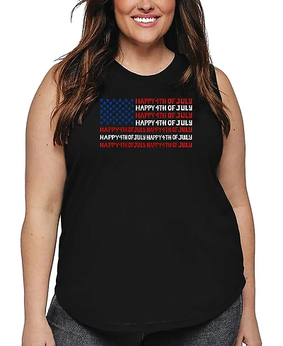 La Pop Art Plus Happy 4th of July Word Tank Top