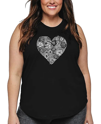 La Pop Art Plus Heart Flowers Word Tank Top