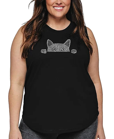 La Pop Art Plus Peeking Cat Word Tank Top