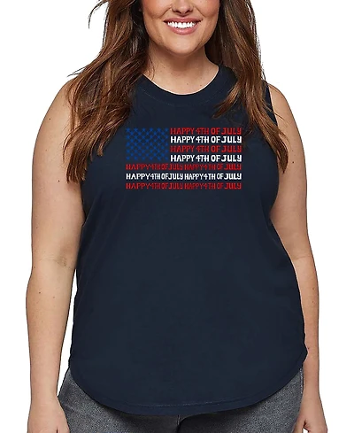La Pop Art Plus Happy 4th of July Word Tank Top