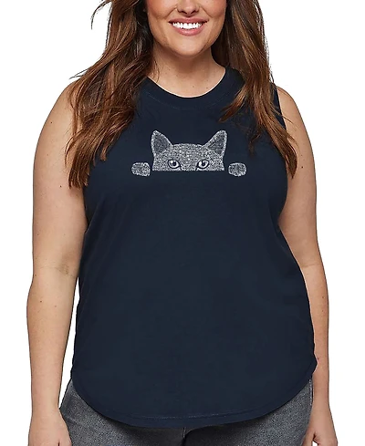 La Pop Art Plus Peeking Cat Word Tank Top