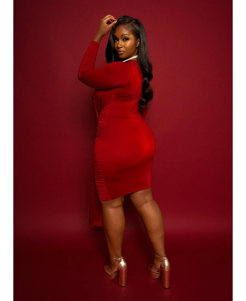 Rebdolls Women's Burgundy Shai Draped Bodycon Mini Dress Party Wear