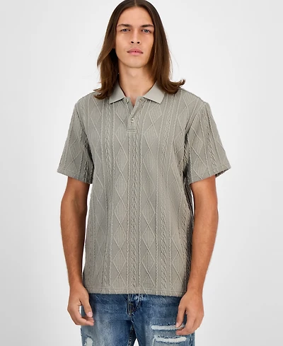 Guess Men's Olin Short Sleeve Textured Knit Polo Sweater