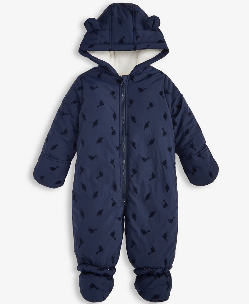 First Impressions Baby Boys Hooded Dino-Flocked Footed Snowsuit, Macy's Exclusive