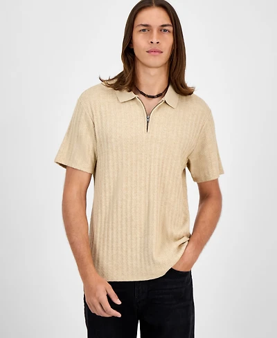 Guess Men's Grady Short Sleeve Textured Quarter-Zip Polo Sweater