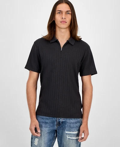 Guess Men's Grady Short Sleeve Textured Quarter-Zip Polo Sweater